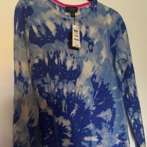 Charter Club Blue and White Tie-Dye Cashmere Sweater